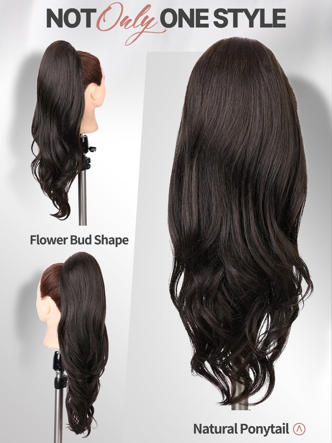 Ponytail Extension 26 Inch Dark Brown Wavy Layered Drawstring – Easy to Install
