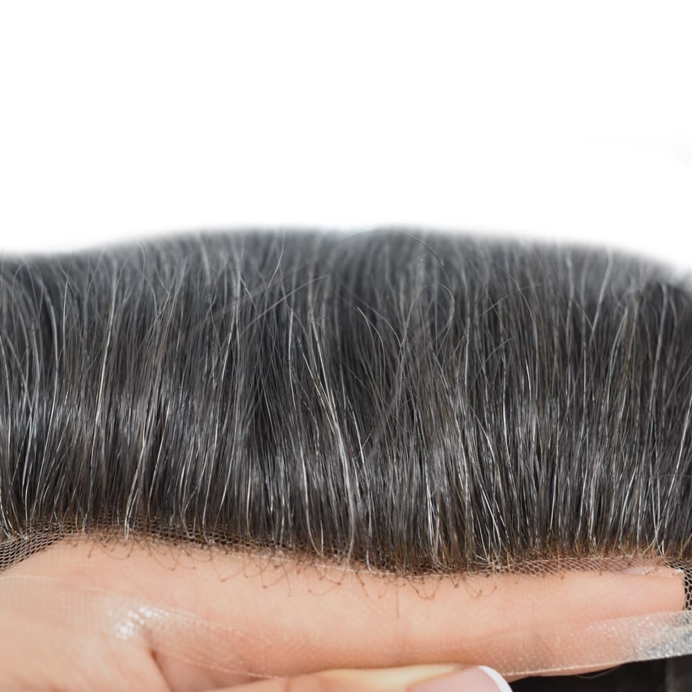 French Lace Front Mens Toupee Poly Skin Hairpieces Human Hair Replacement System