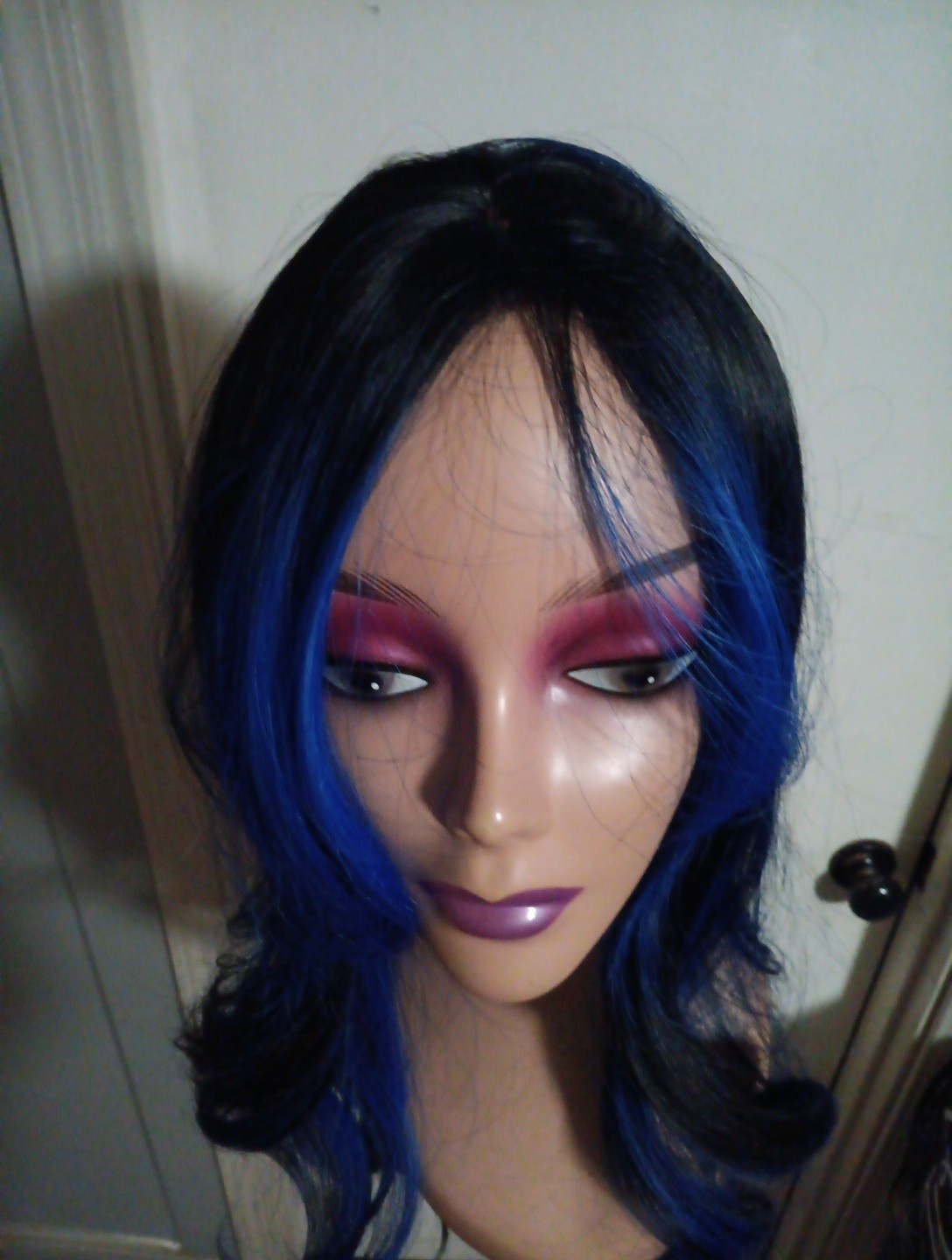 22″ Black With Blue Streaks Synthetic Wig