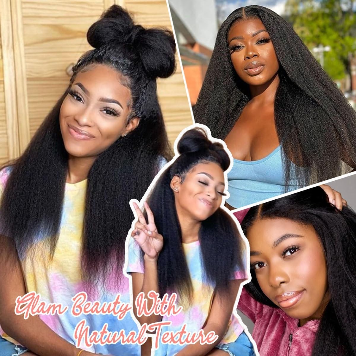 Kinky Straight 13×6 Lace Front Wig 16″ Human Hair, 180% Density, Pre-Plucked, Gl