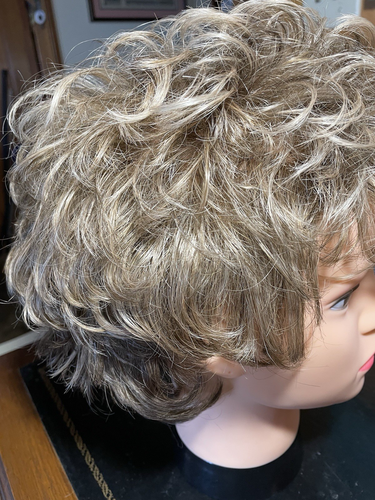 Gabor Short Curly Wig Brown With Blonde/Gray Streaks Elite Flexlite