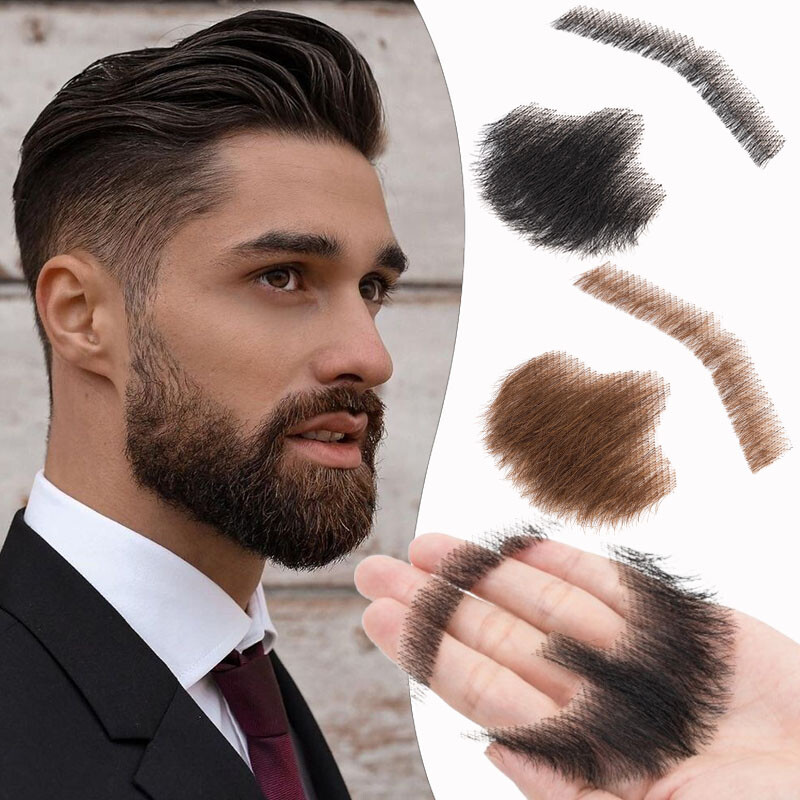 Fake Beard 100% Human REMY Hair Face Beard Mustache for Adults Men Film Makeup