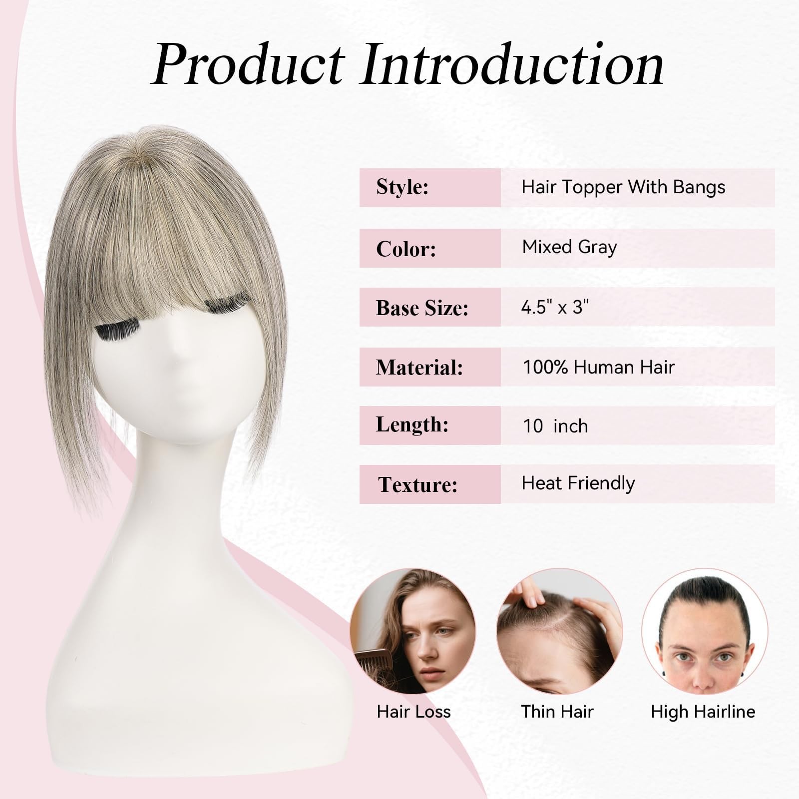 Emmor 10 Inch Real Human Topper For – Lace Base 3 Non-Slip Clips 4.5 X 3