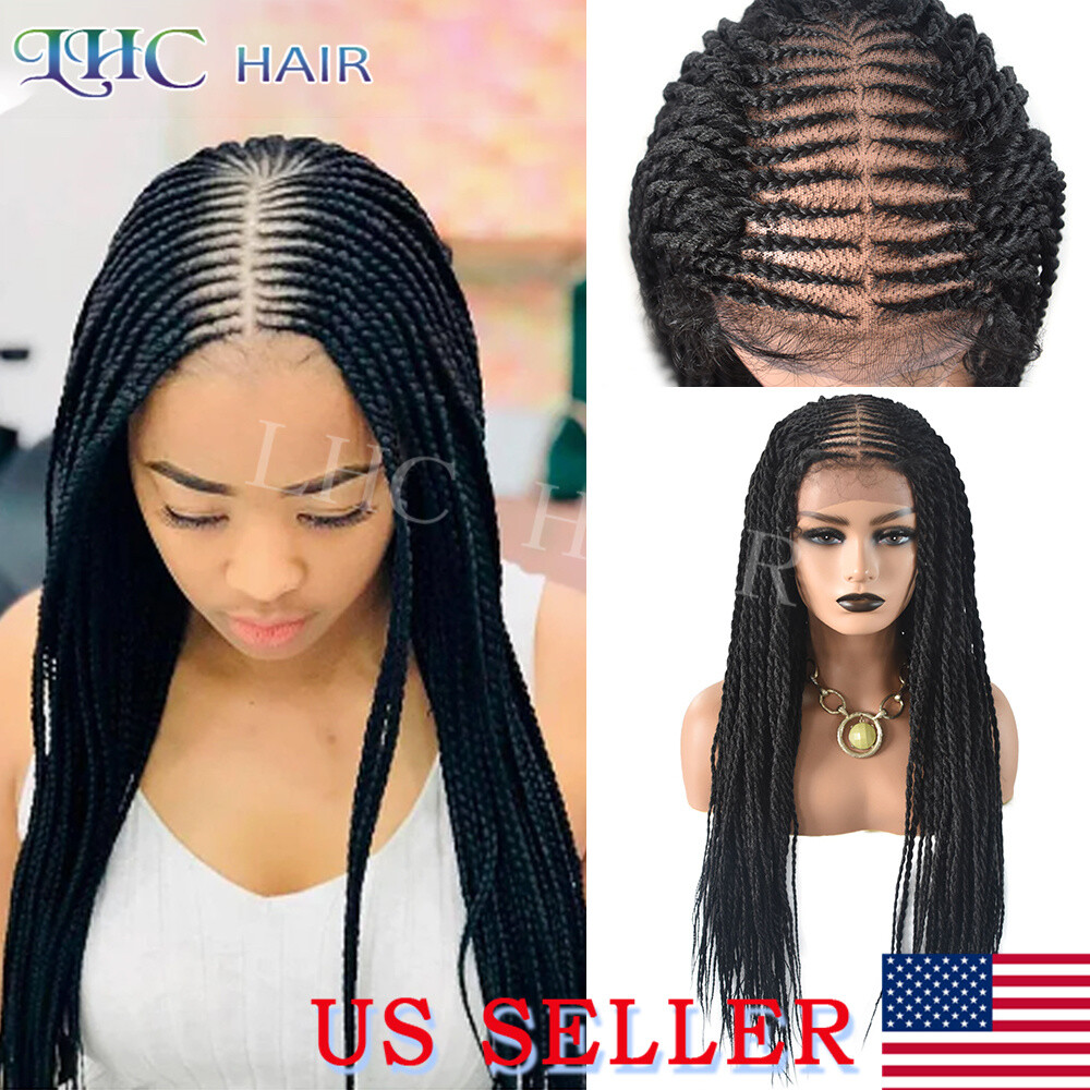 Micro Twist Swiss Lace Front Box Hand Braided Wigs For Women Synthetic Baby Hair