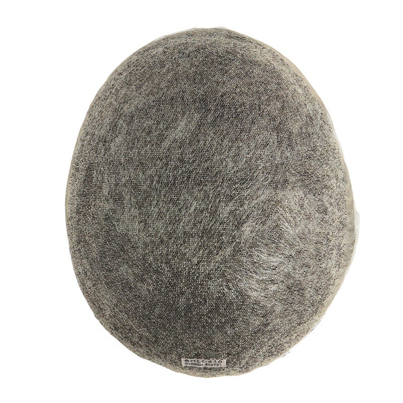 Mens Toupee French Lace Human Hair System Medium Density Grey Hair Pieces #1B65