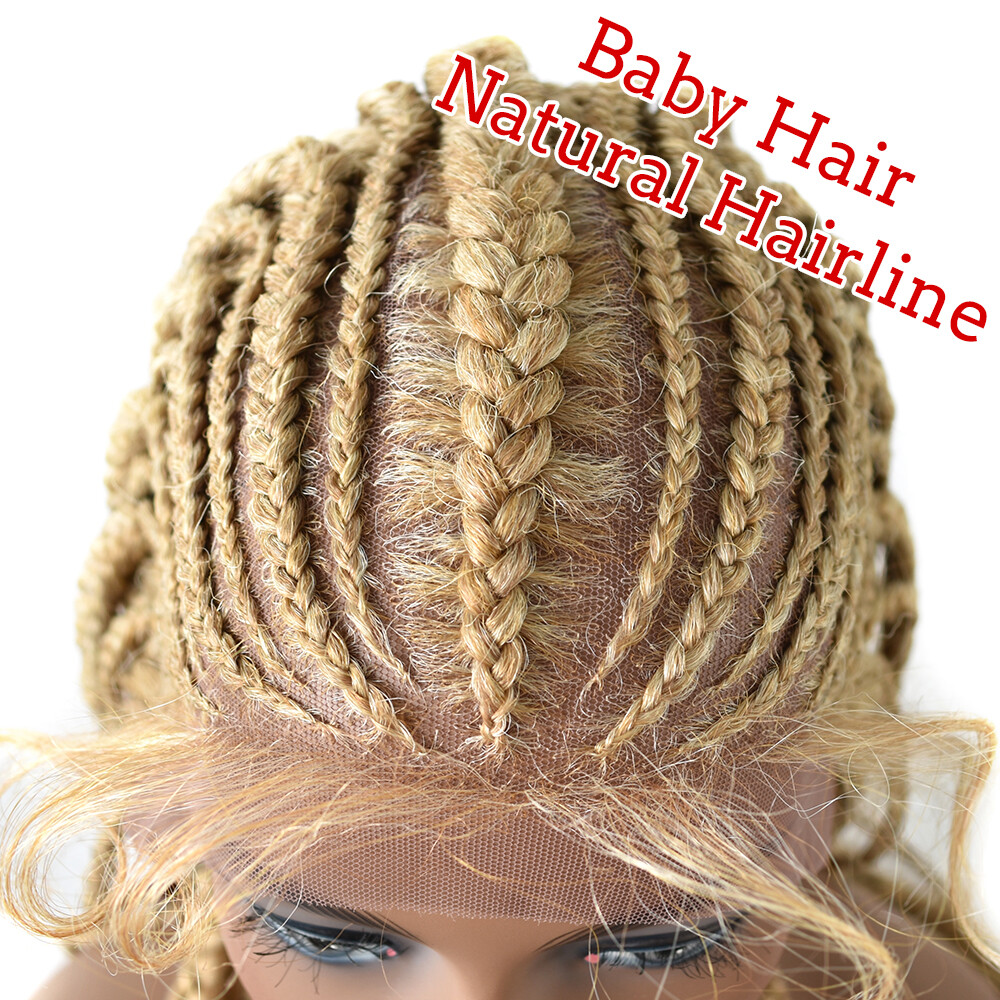 Lace Front Box Braids Cornrow Women Wigs Baby Hair Kanekalon Synthetic 31″ Long