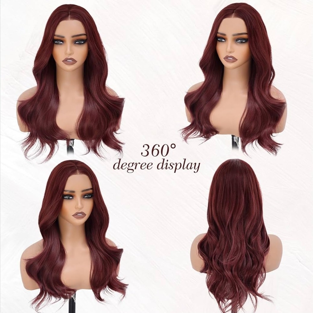 Hd Lace wig Wine Red Wig with Heat Resistant Natural Blended Hair Glueless
