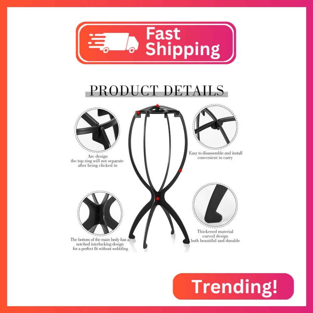 obeoby Wig Stand, Portable Wig Holder Wig Head Stand for All Wigs Travel Wig (bl