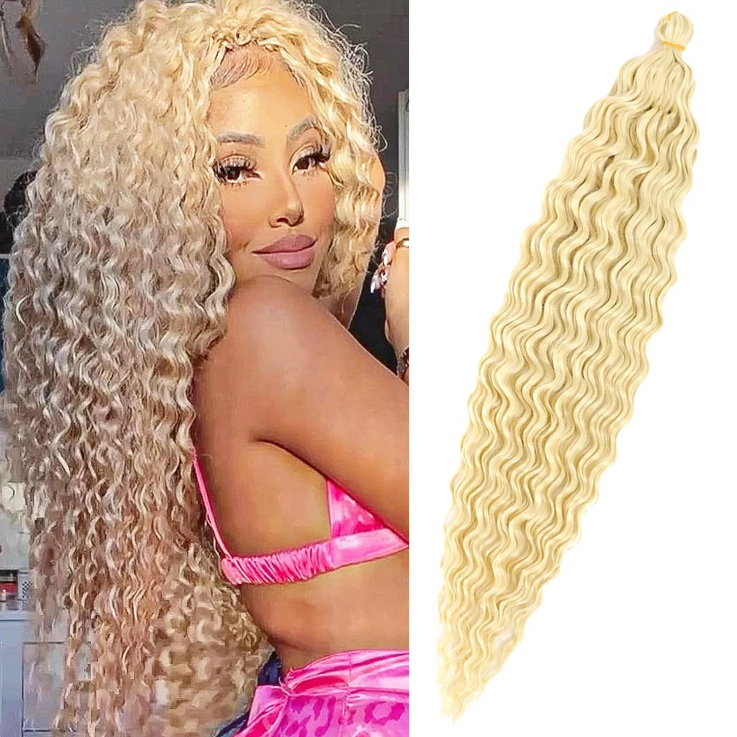 Deep Wave Hair Bundles Synthetic Long Curly Ocean Wave Crochet Braiding Hair
