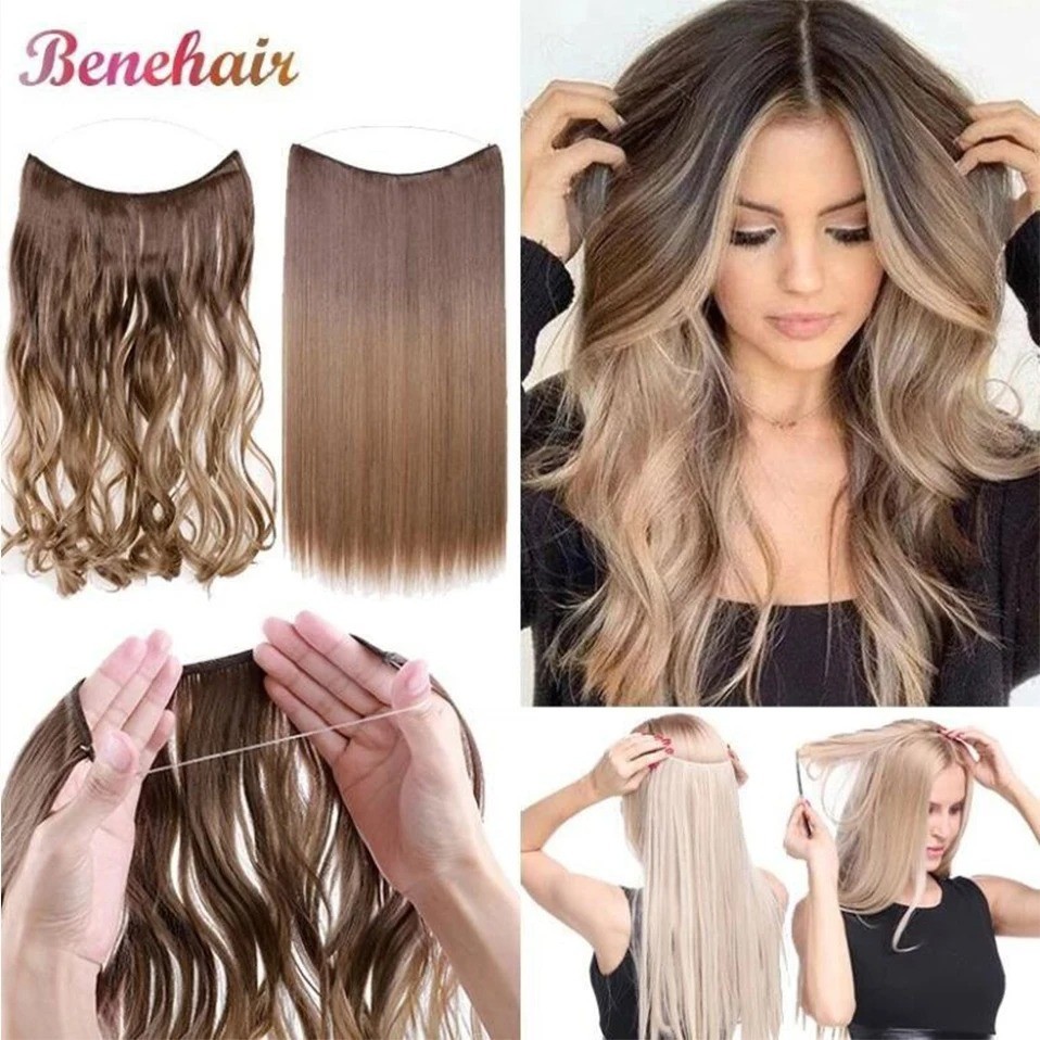 100% Real Natural as Human Invisible Wire in Hair Extensions One Piece & Ring US