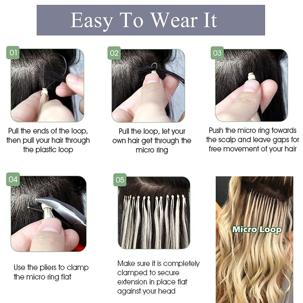 Loop Micro Ring Tip Hair Extensions Real Human Hair Micro Bead Link Colored Hair