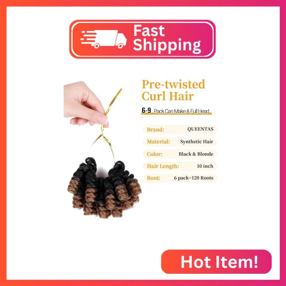 QUEENTAS 6 Packs 10 Inch Short Crochet Hair for Black Women 6mm Small Curl Blond