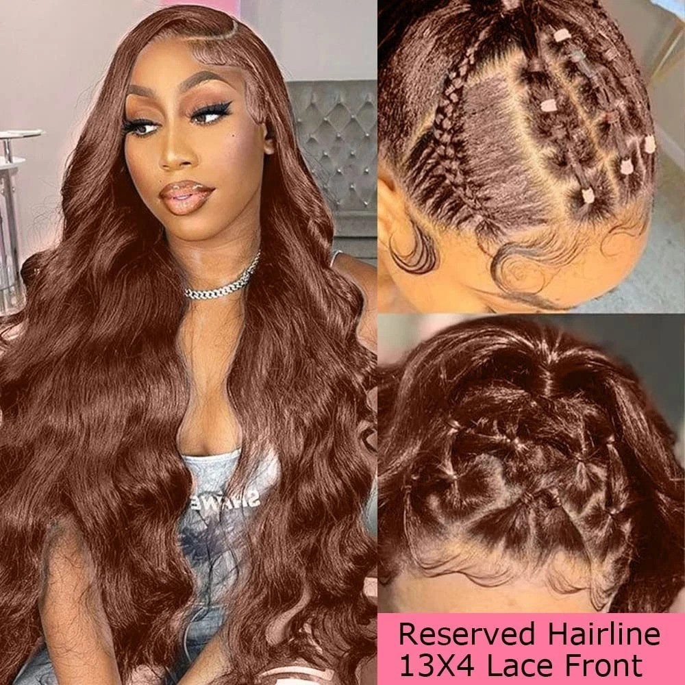 Pre-Plucked 24 Inch Body Wave Lace Front Wig – Natural Chocolate Brown Shade