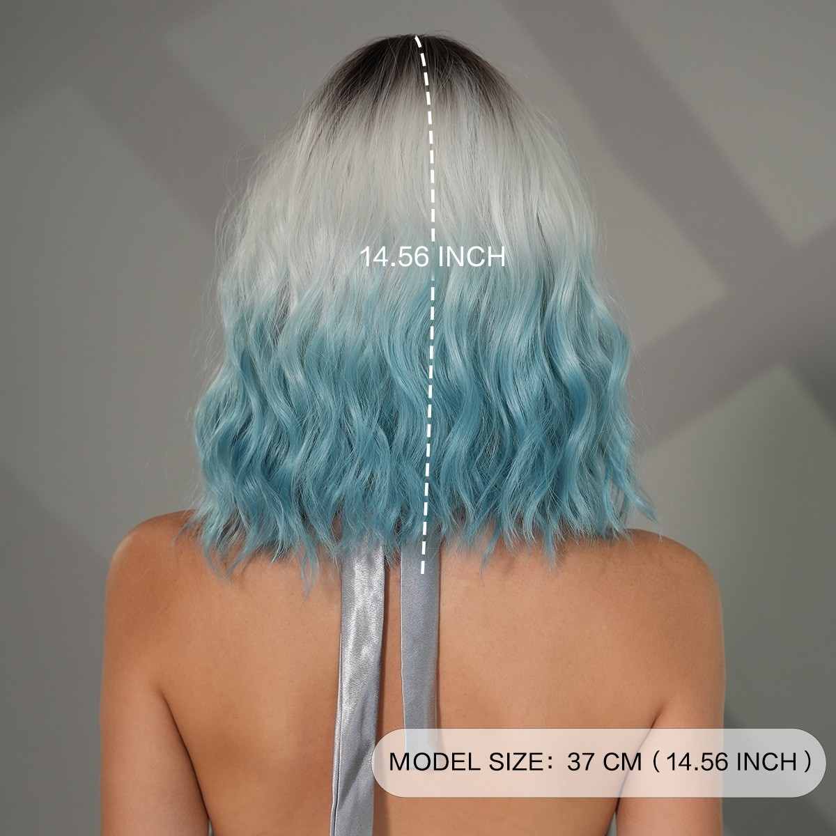 Ombre Blue Wavy Wigs With Bangs Short Bob Wavy Wigs for Women Girls Cosplay Part