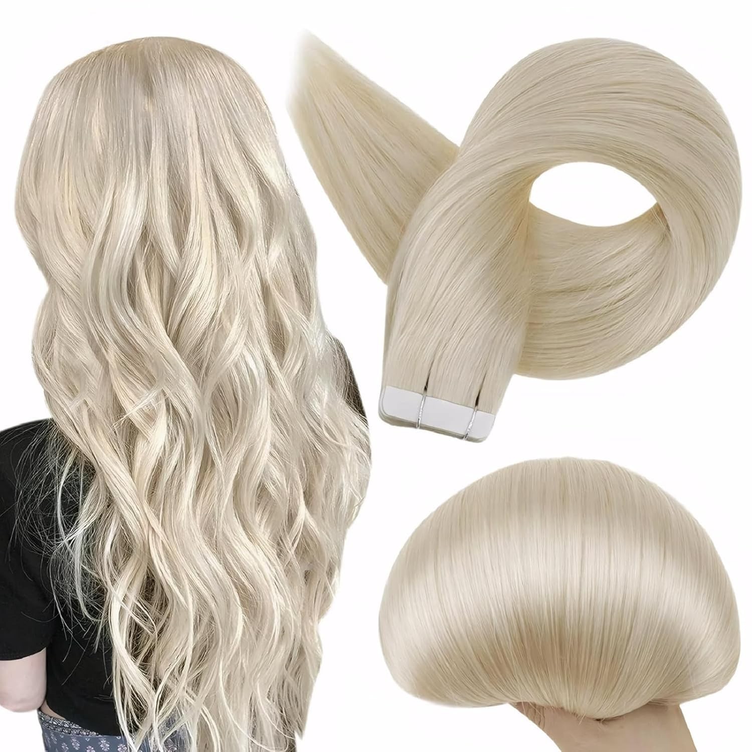 Hair Extensions Human Hair Tape Ins Short 12 Inch Blonde Remy Thick Ends