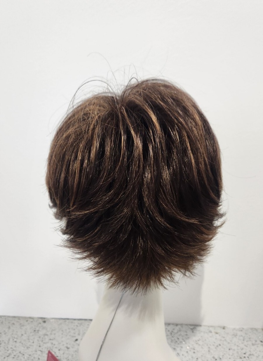 Heidi by ESTETICA Designs Short Layered Wig R6/28F Chestnut Brown w/ Red Frost