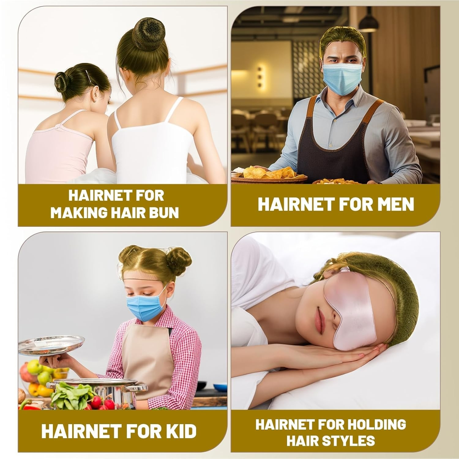 Blonde Hair Nets, 24” Invisible Nylon Hair Nets for Women and Men, Hair Net f…