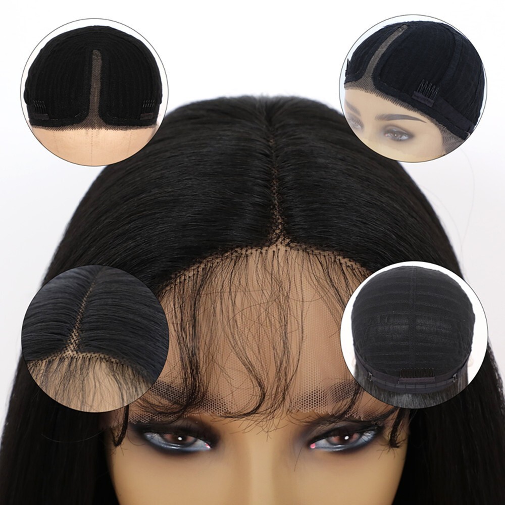 30″ Natural Synthetic Lace Front Wigs Black Long Straight Hair Heat Resistant US