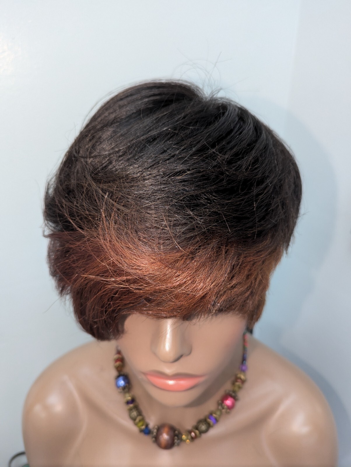 Asymmetrical 100% Virgin Chinese Full Cut Lace Wig Color Brown Highlight Arburn