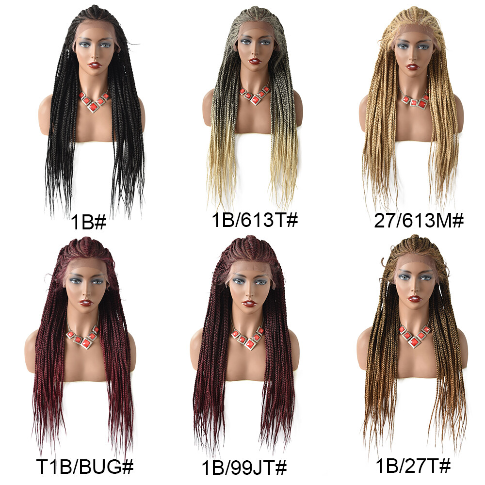 Lace Front Box Braids Cornrow Women Wigs Baby Hair Kanekalon Synthetic 31″ Long
