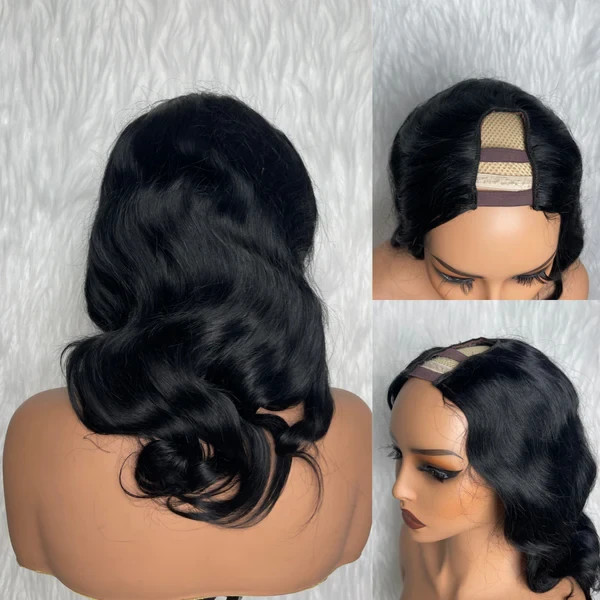 U Part 12inch 150% #1 Jet Black Color Wig – Body Wave