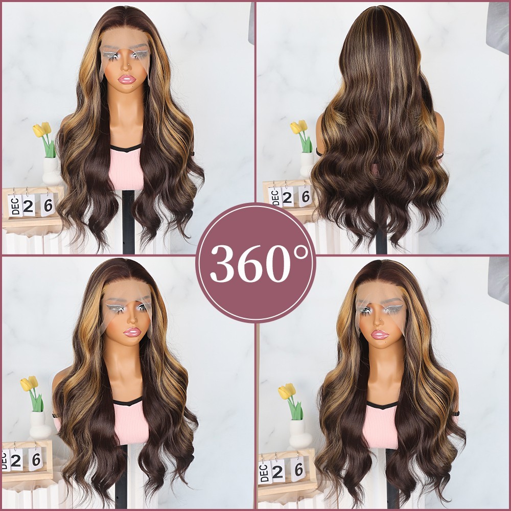 Ombre Brown Blonde Mixed Color Wavy Lace Front Wigs Pre Plucked Natural Hairline