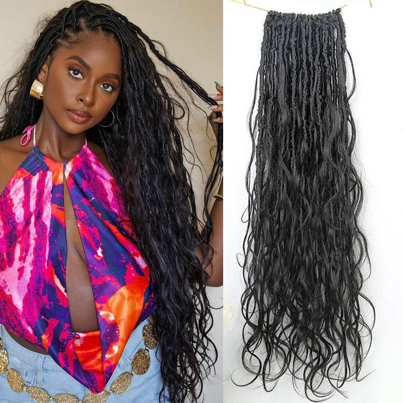 Walnut Hair Pre-Looped Crochet Boho Faux Locs Human Hair Curls Body Wave Human
