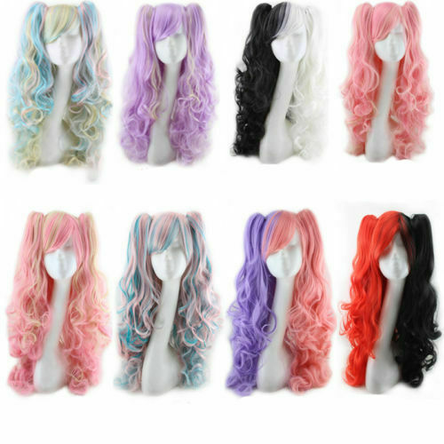 Halloween Lolita Full Curly Wig Pigtails Wavy Hair Cosplay Costume Party