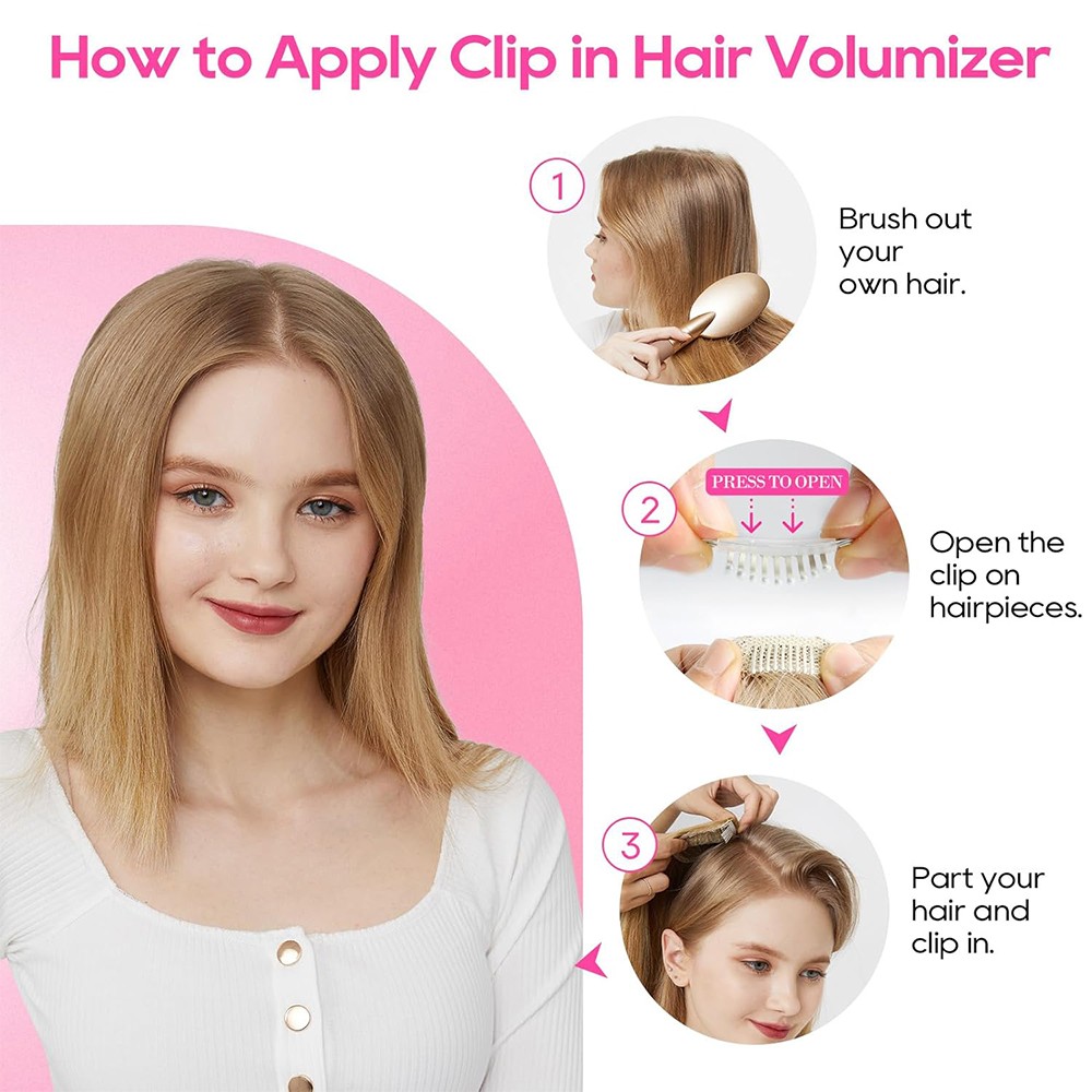 Clip In 100%Human Hair Extensions Women’s Hairpiece Fluffy Patches Adding Volume