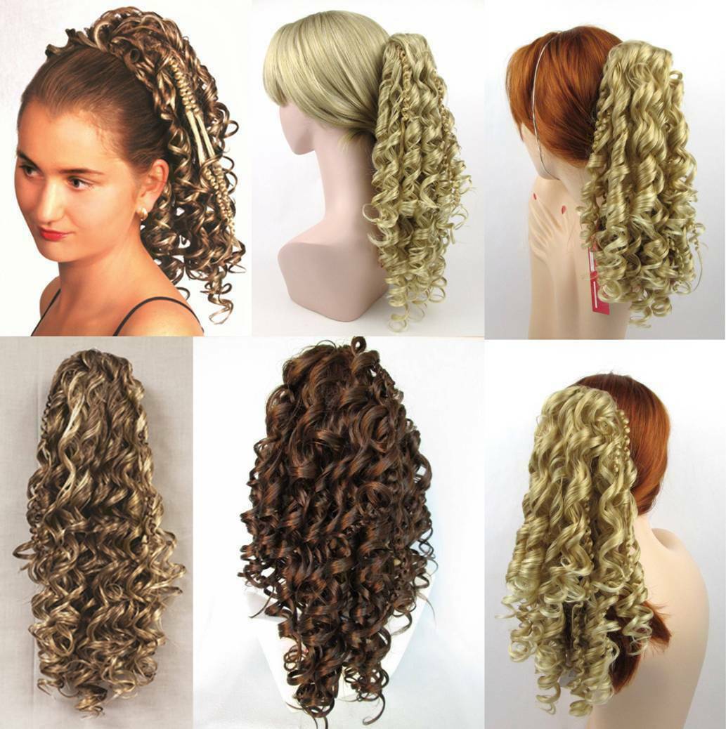 18″ LONG SPIRAL CORKSCREW CURLS CURLY HAIR HAIRDO HAIRPIECE PONYTAIL CLAW CLIP