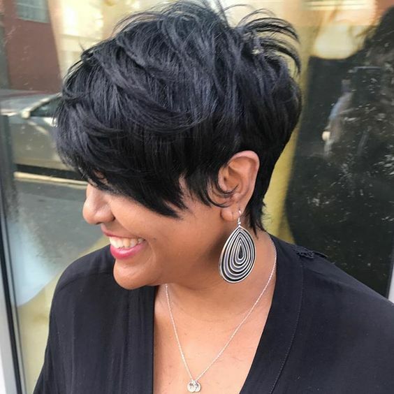Short Pixie Cut Wig Black Layered Wavy Hair with Bangs Real Pixie Human Hair Wig