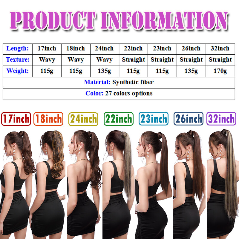 100% Long Wrap Ponytail Clip in Pony Tail Hair Extension Real Natural as Human H
