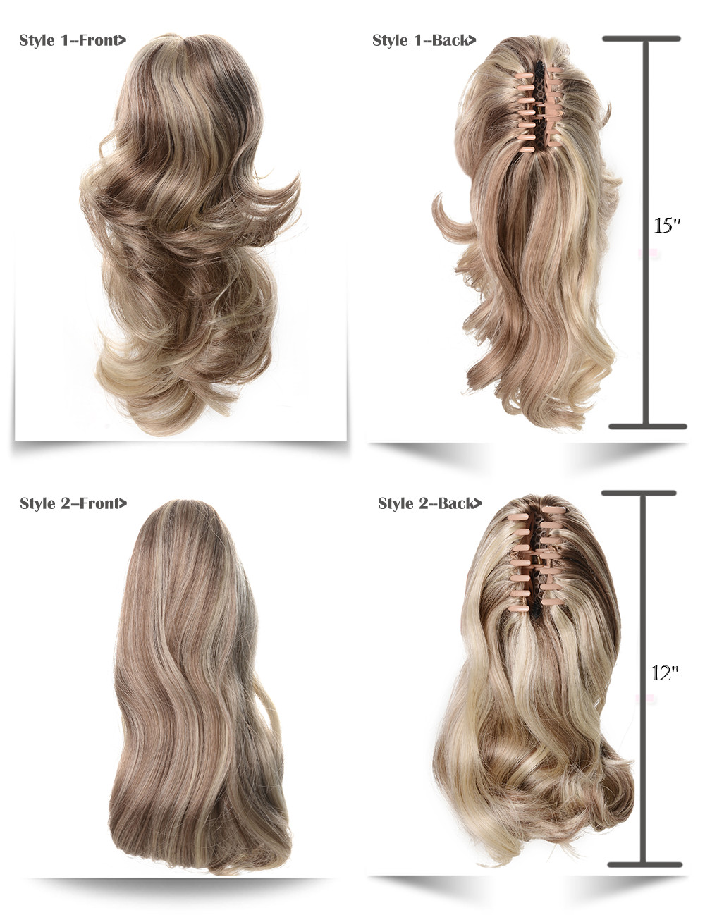 Onedor 15″ Synthetic Fiber Curly Ponytail Hair Extension with Clip-in Jaw Clips