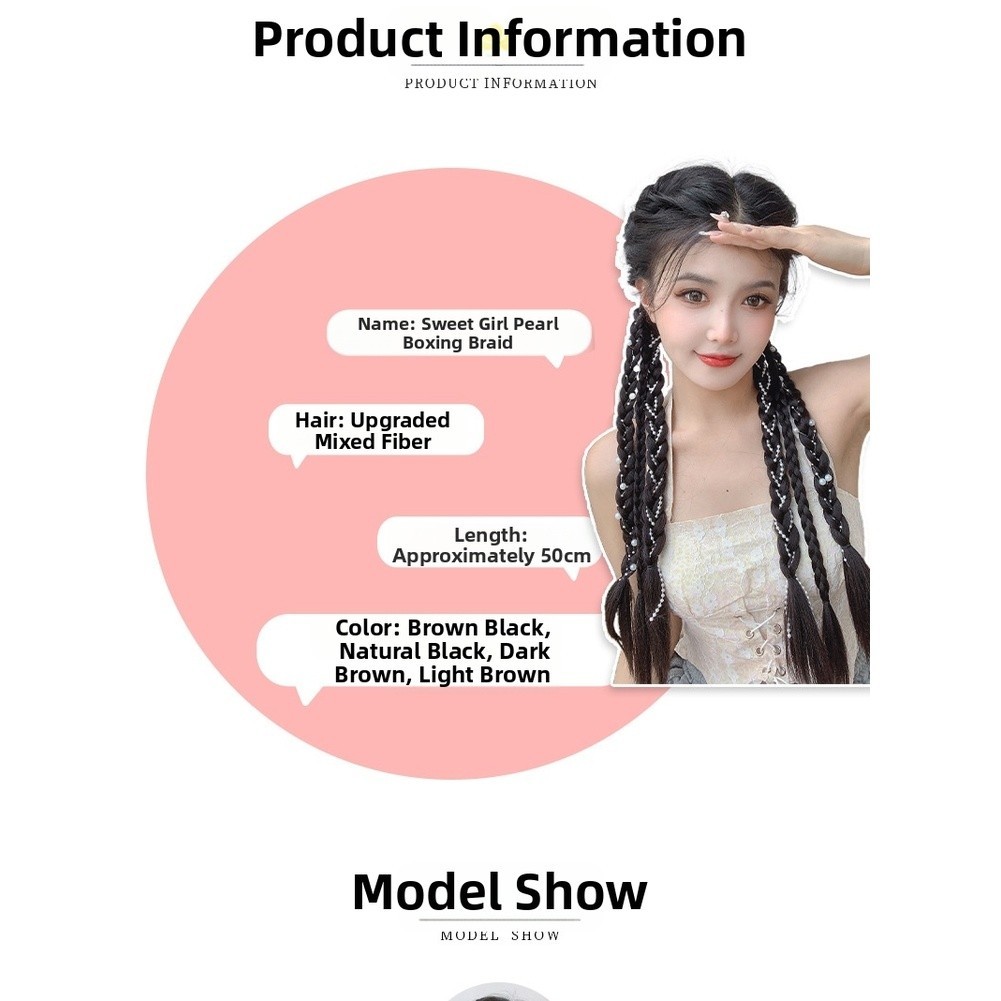 Boxing Braids Synthetic Hair Extension with Pearl Accents High Temperature Wire