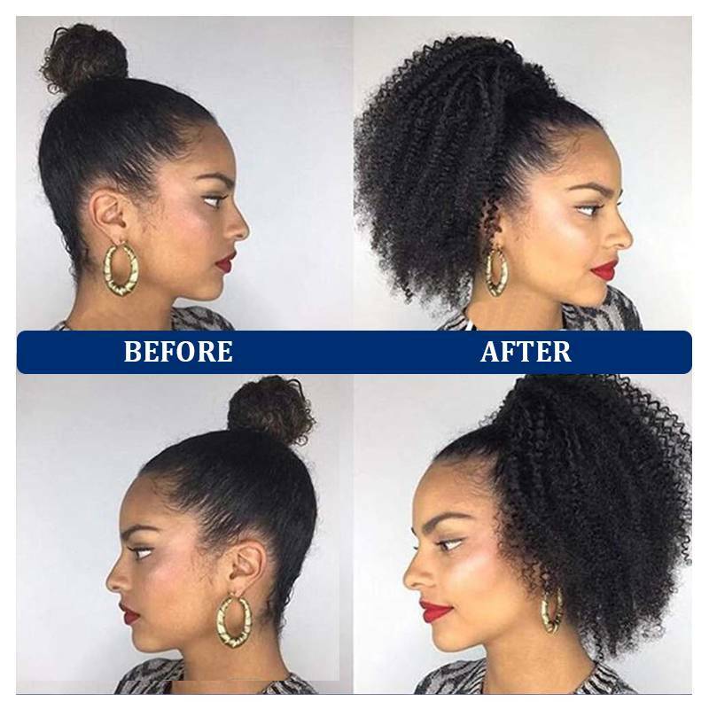 Large Kinky Curly Drawstring Ponytail One Piece Clip In Hair Extension for Human