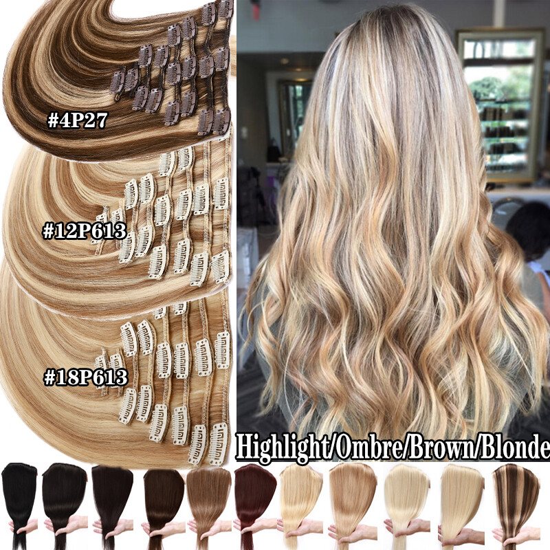 CLEARANCE 100% Real Human Hair Extensions Clip In Remy Hair 8PCS Full Head AAAAA