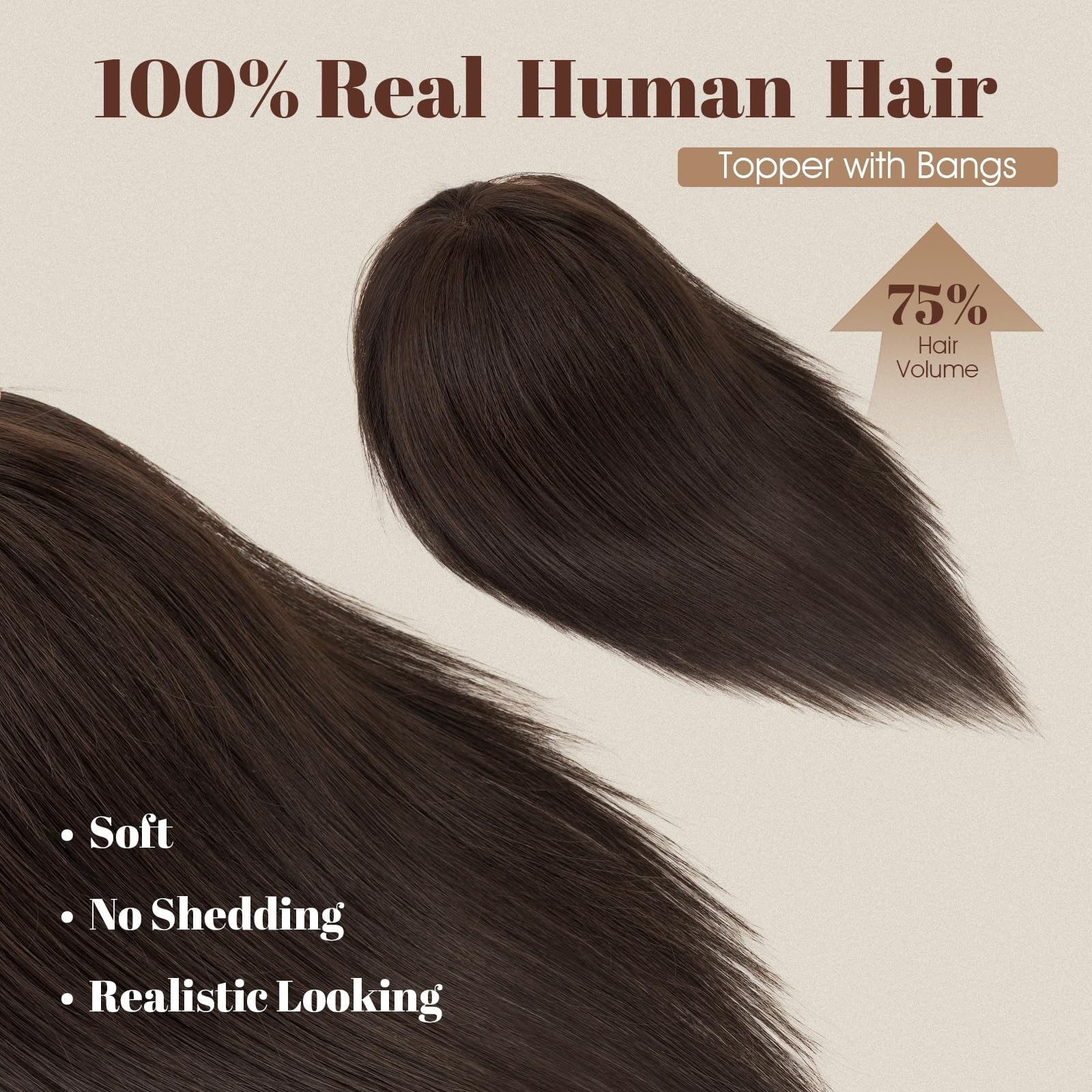 360° 3D Human Hair Topper – Ultra Thin Clip-In Bangs for Thinning Gray Hair, 12″