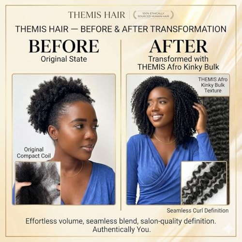 100% Human Hair 4C Afro Kinky Bulk Hair for Braiding | 10 Inch 50g Natural