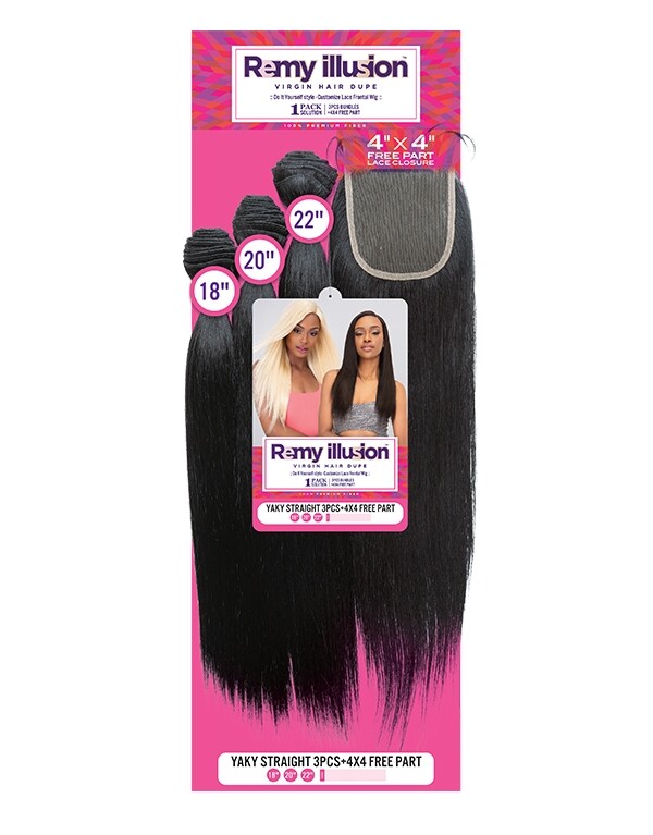 JANET COLLECTION REMY ILLUSION NEW YAKY 3PC(18,20,22)4×4 CLOSURE
