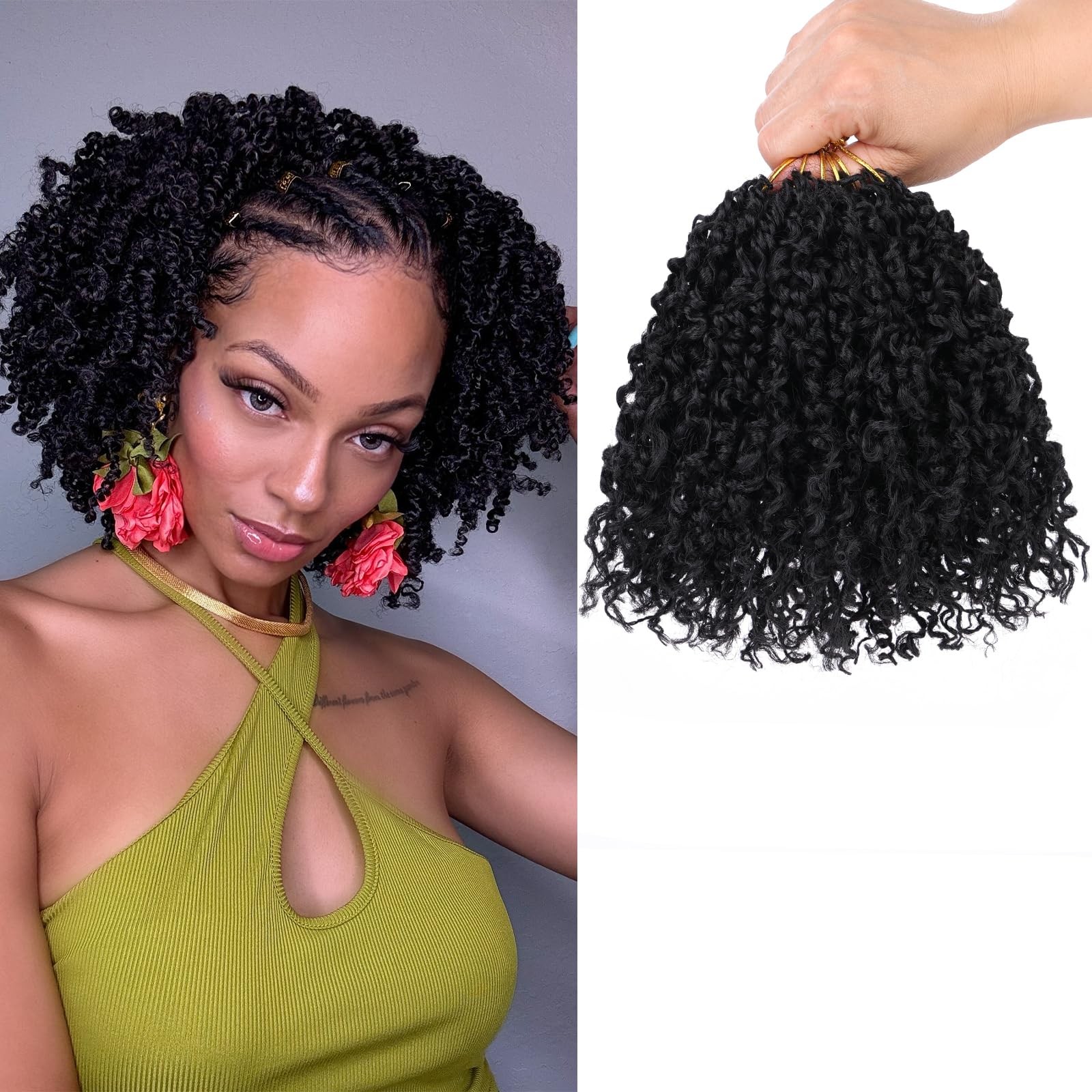 6 Inch 8 packs Pre-looped Yanky Twist Crochet Hair for Women Natural Black Pr…