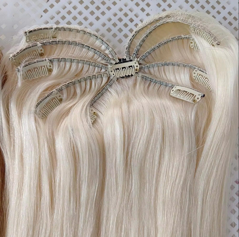 Blonde Customize Spider Seamless Octopus Clip in Hairpiece Clips in Wefts Topper