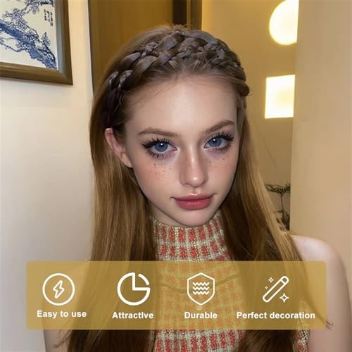 Messy Braided Headband With Teeth Synthetic Hair Plaited Five-strand dark brown