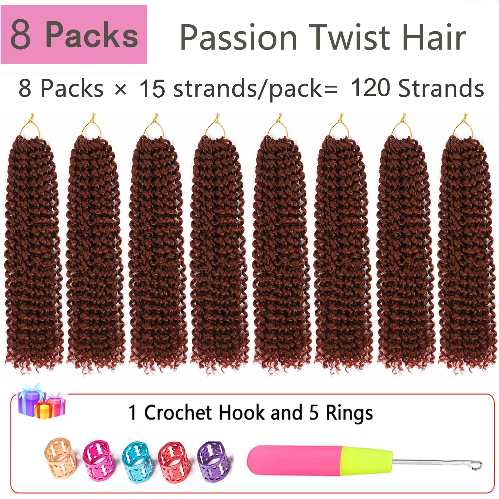 Alrence Passion Twist Hair Copper Red 14 Inch 8 Packs Passion Twist Crochet Hair