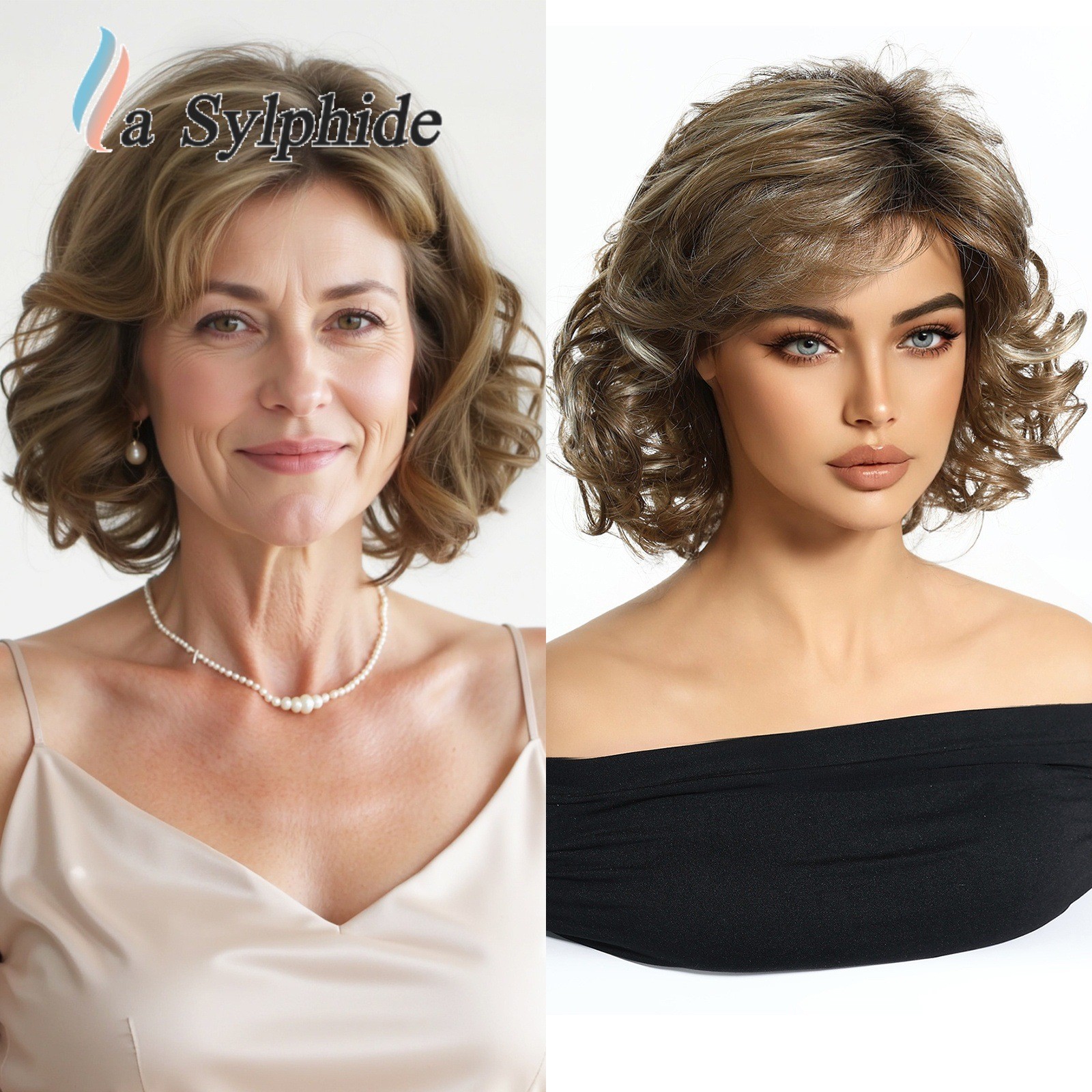 Vintage Short Luffy Curls Synthetic Wig Rose Net Heat Resistant Wig for Older