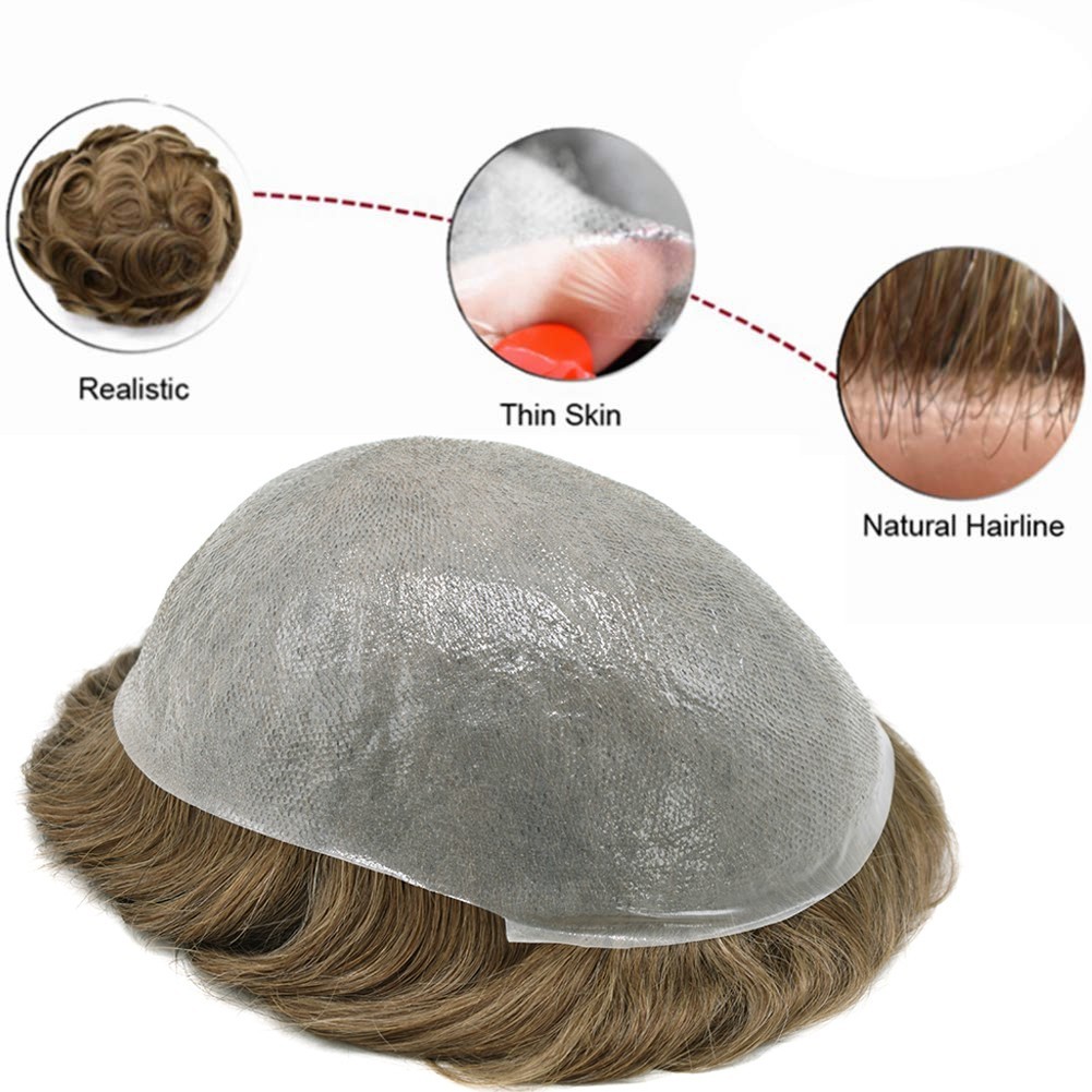 Invisible Ultra Thin Skin Mens Toupee Hair Replacement Poly Hairpiece PU Systems