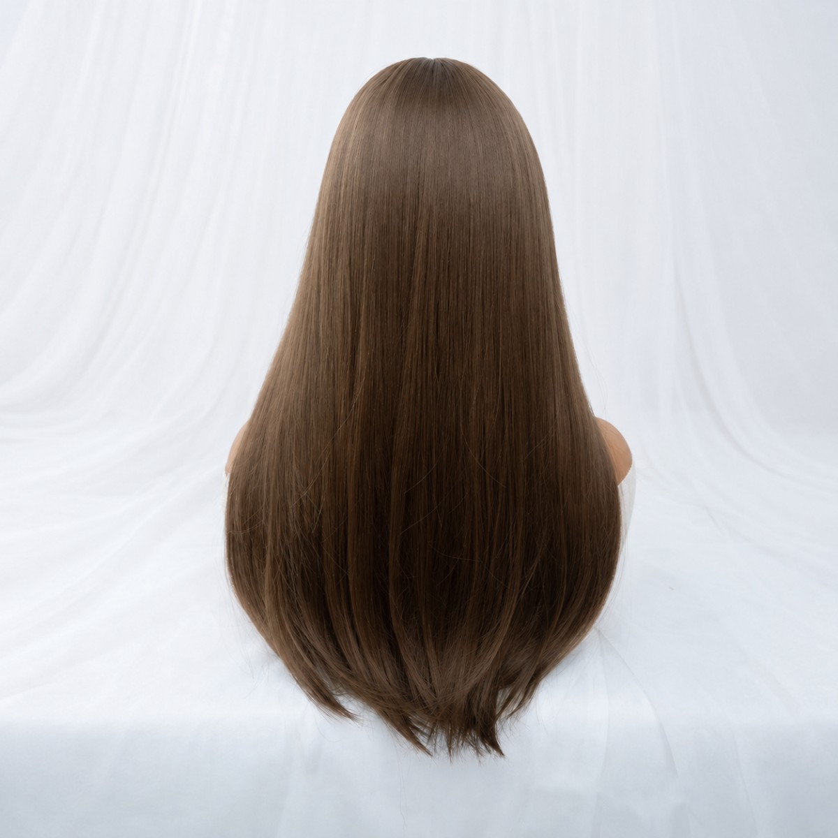 Medium brown Heat Resistant Hair Cosplay Wig With Fringe Long Straight