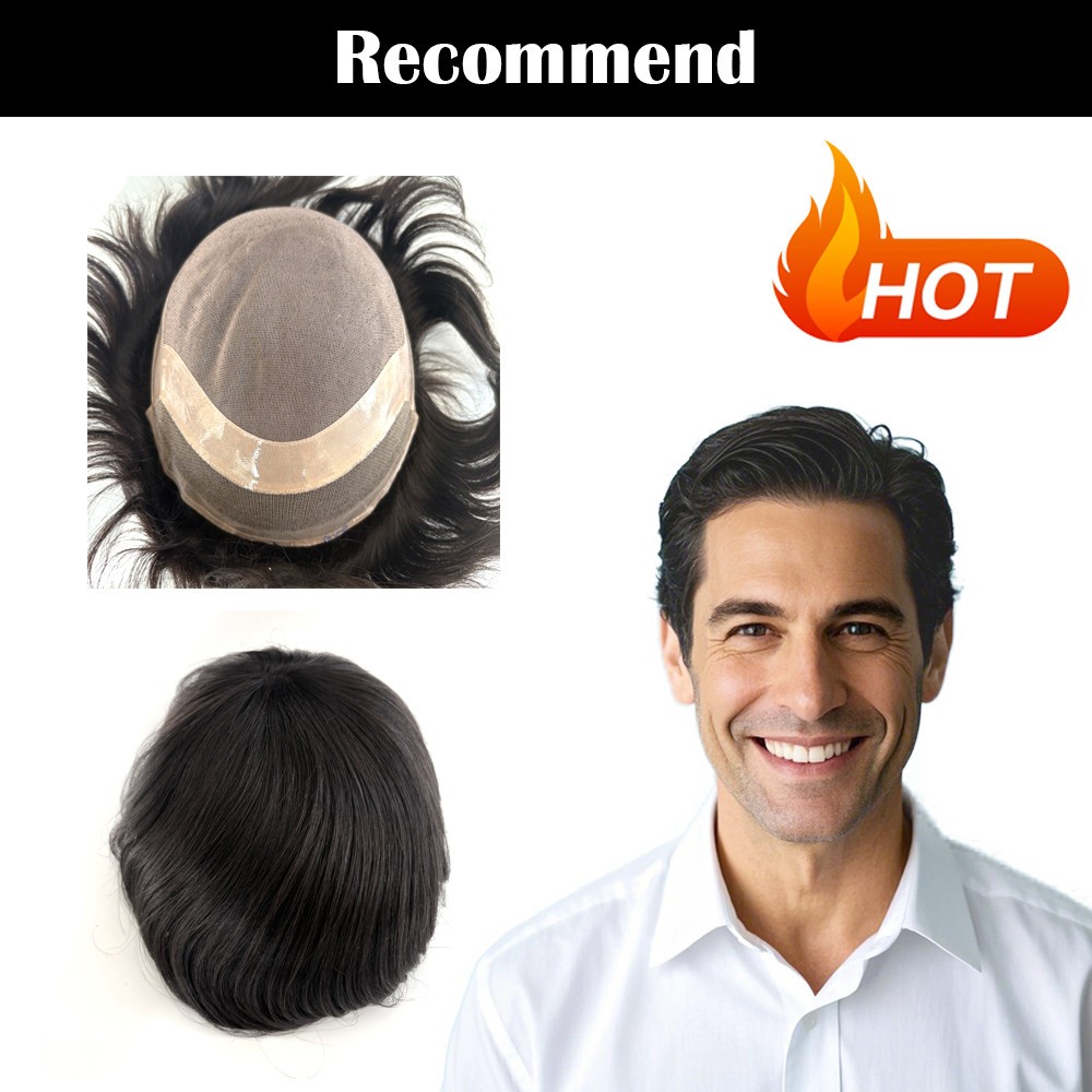 Toupee For Men Human Hair Lace Front Replecement System Mono Center Medium Hair