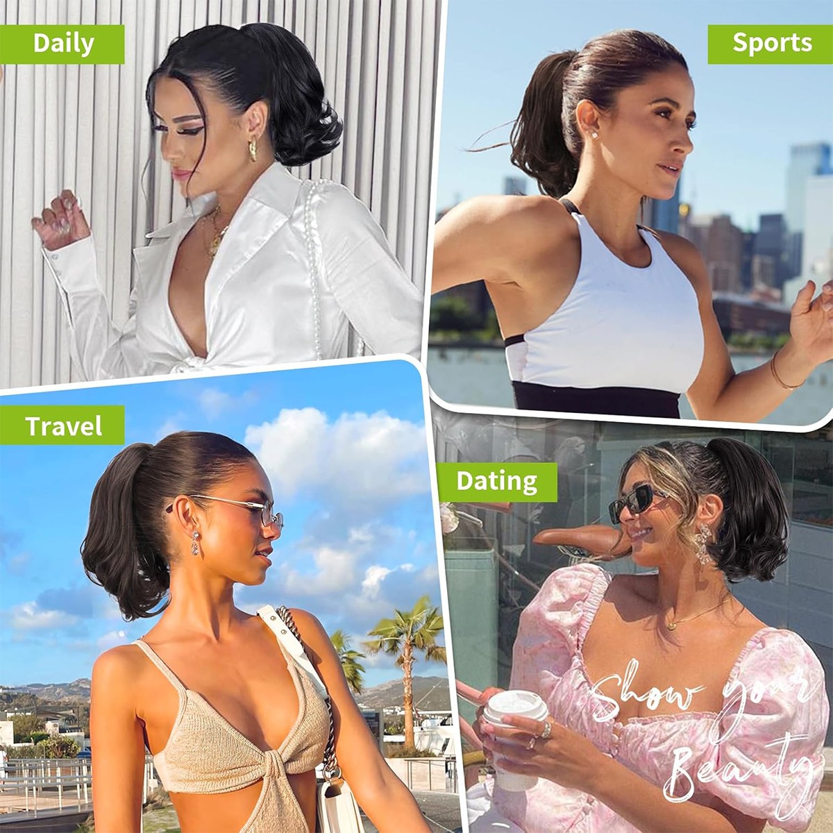 8in Short Ponytail Claw on Clip in Pony Tail Hair One Piece Extensions Messy Bun