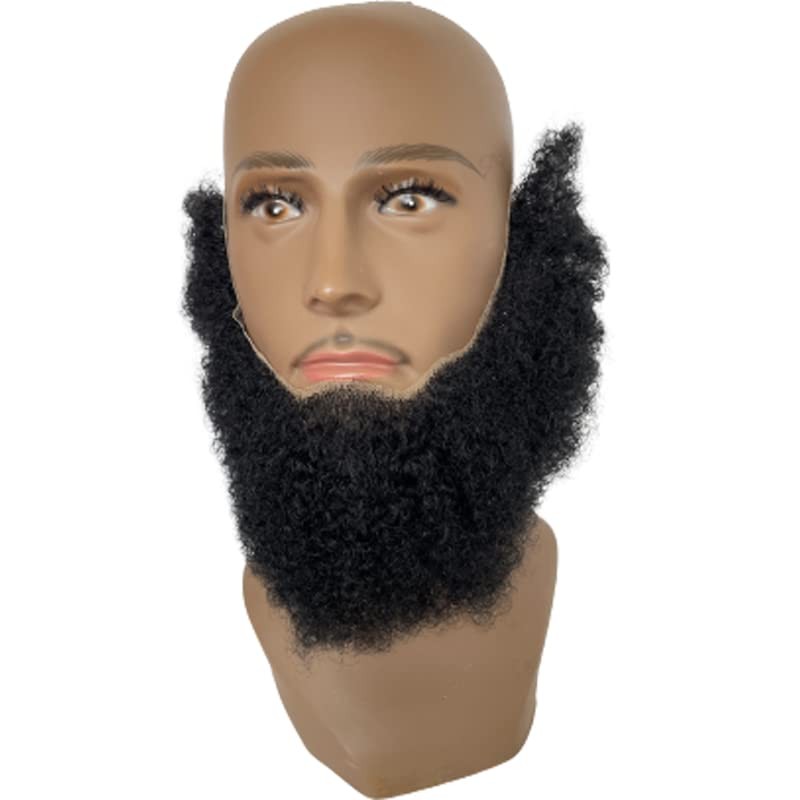 Human Hair Afro Curl Face Beard Mustache for American Black Men Realistic Mak…