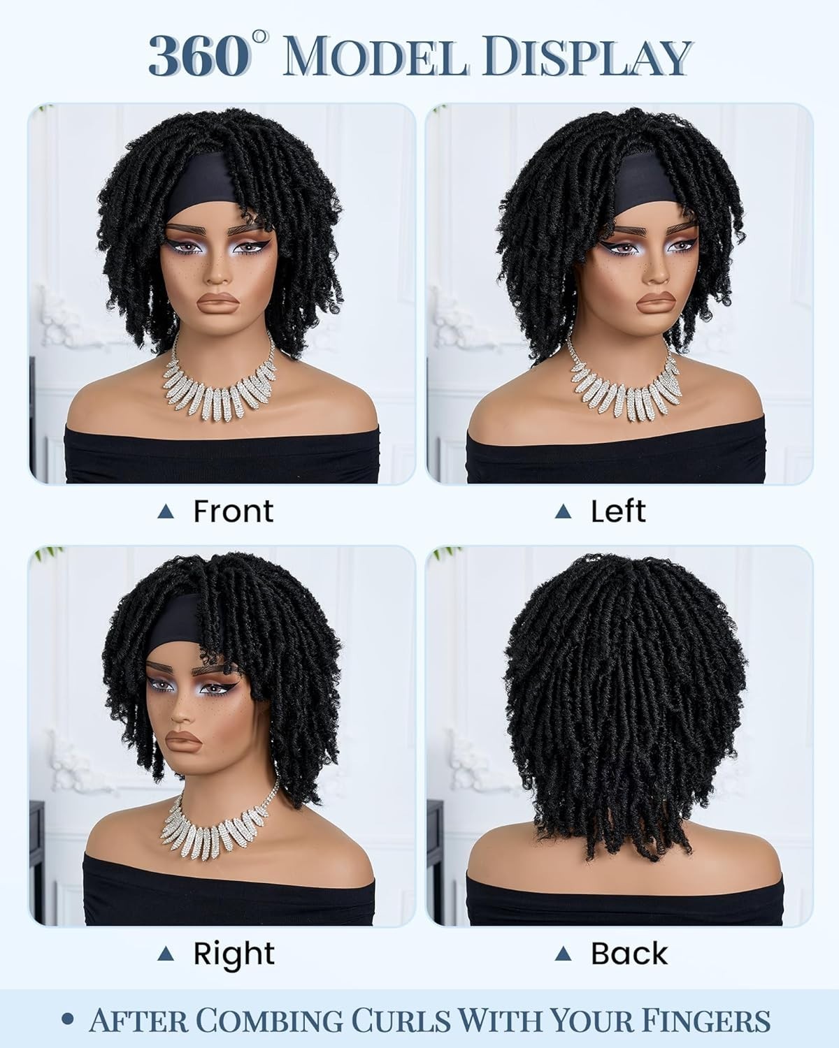Afro Curly Short Dreadlock Braided Headband Wigs for Black Women Synthetic 12in